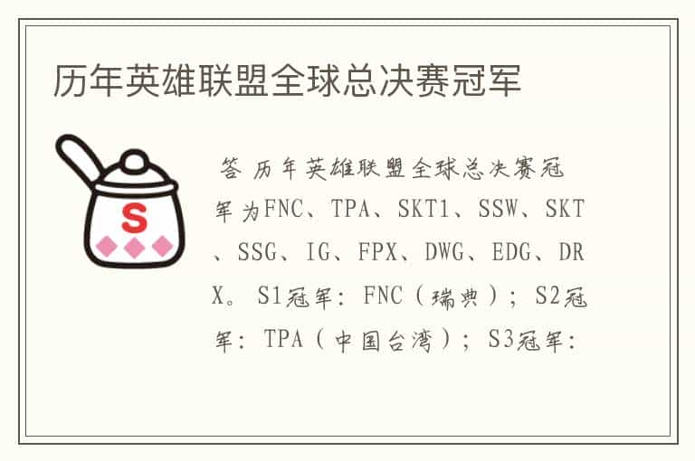 历年英雄联盟全球总决赛冠军