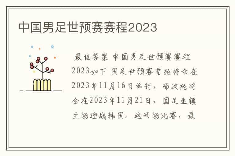 中国男足世预赛赛程2023