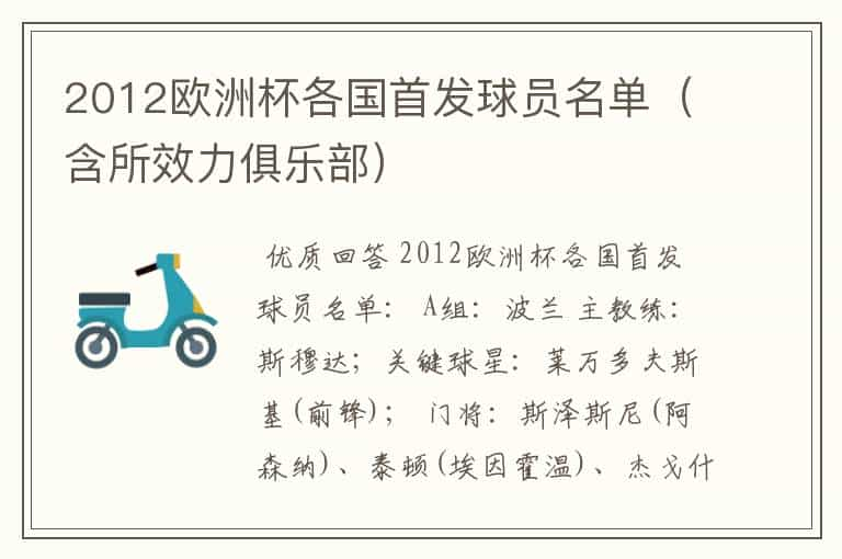 2012欧洲杯各国首发球员名单（含所效力俱乐部）