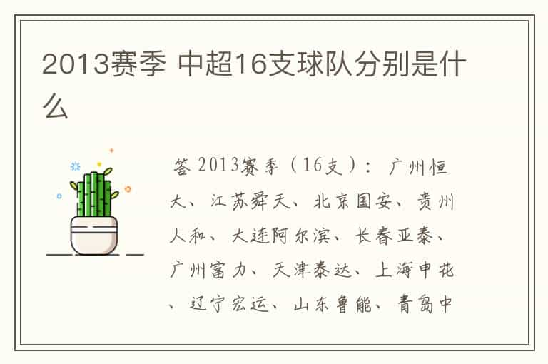 2013赛季 中超16支球队分别是什么