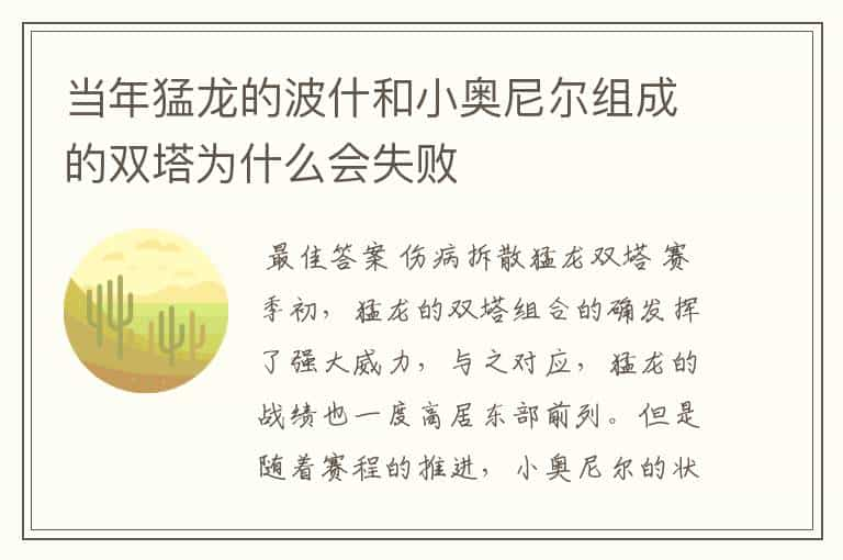 当年猛龙的波什和小奥尼尔组成的双塔为什么会失败