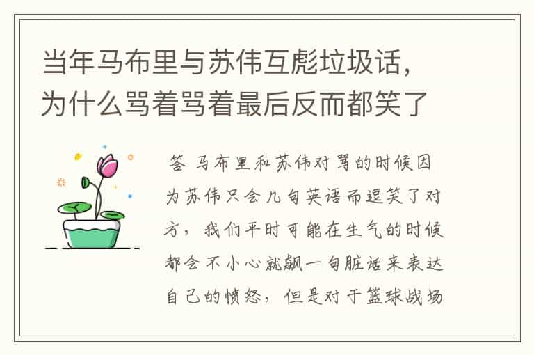 当年马布里与苏伟互彪垃圾话，为什么骂着骂着最后反而都笑了？