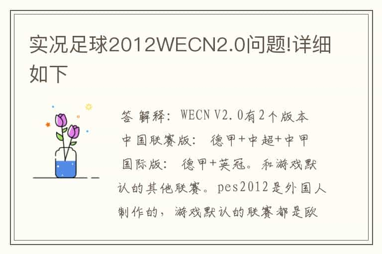 实况足球2012WECN2.0问题!详细如下