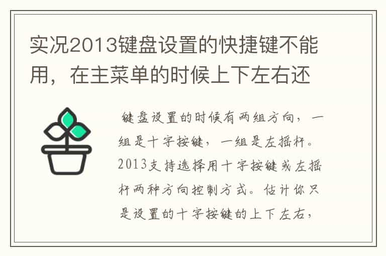 实况2013键盘设置的快捷键不能用，在主菜单的时候上下左右还能正常使用，到了比赛时就用不了，求帮助啊