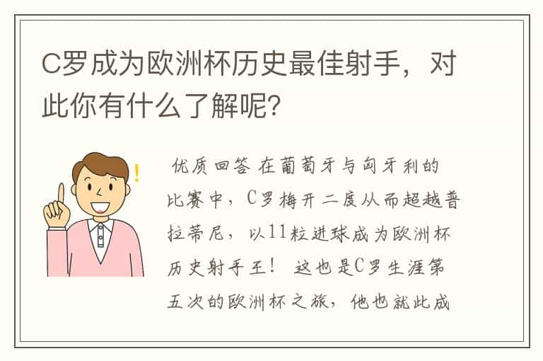 C罗成为欧洲杯历史最佳射手，对此你有什么了解呢？