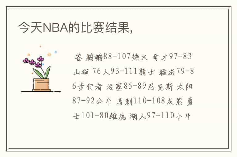 今天NBA的比赛结果,