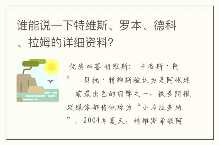 谁能说一下特维斯、罗本、德科、拉姆的详细资料？