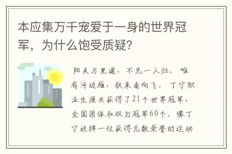 本应集万千宠爱于一身的世界冠军，为什么饱受质疑？