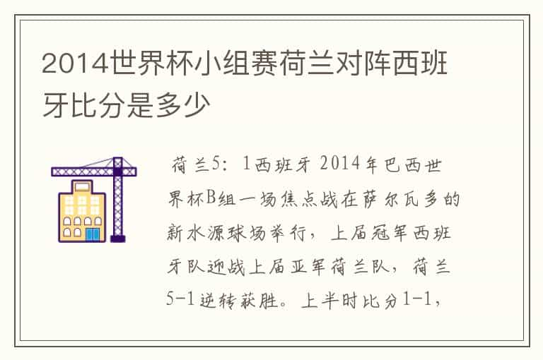 2014世界杯小组赛荷兰对阵西班牙比分是多少