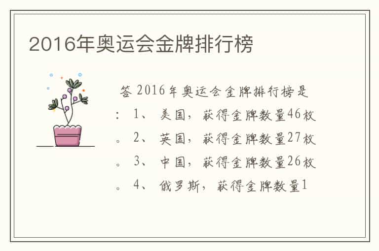 2016年奥运会金牌排行榜