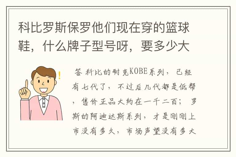 科比罗斯保罗他们现在穿的篮球鞋，什么牌子型号呀，要多少大洋呢？