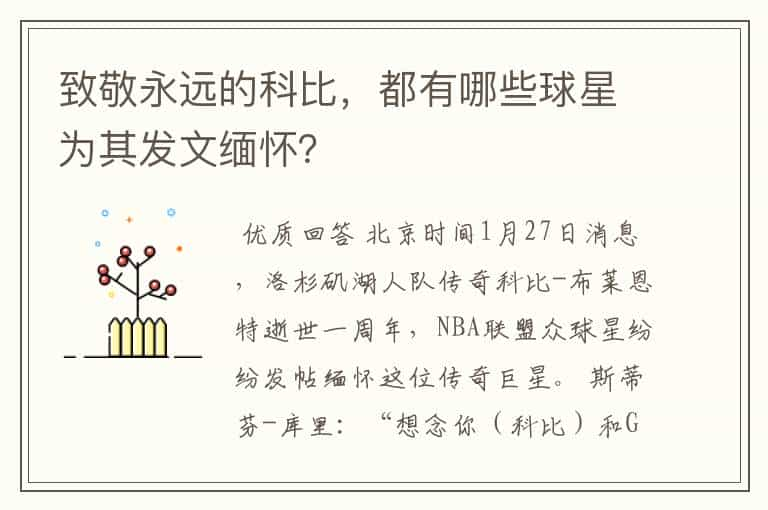 致敬永远的科比，都有哪些球星为其发文缅怀？