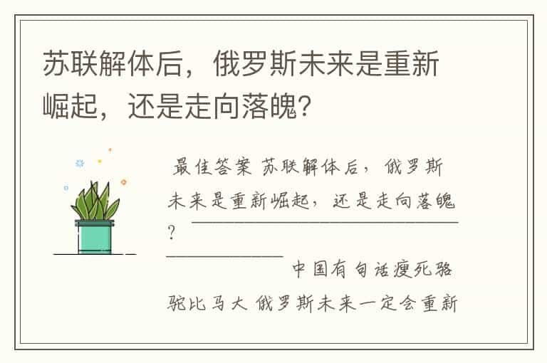 苏联解体后，俄罗斯未来是重新崛起，还是走向落魄？