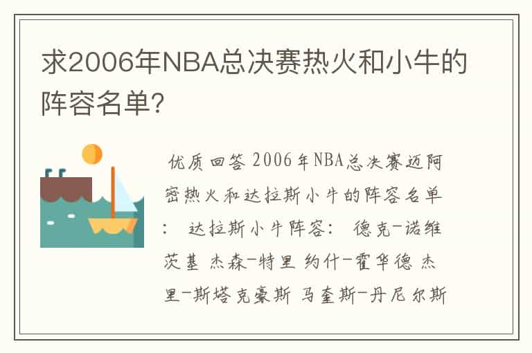 求2006年NBA总决赛热火和小牛的阵容名单？