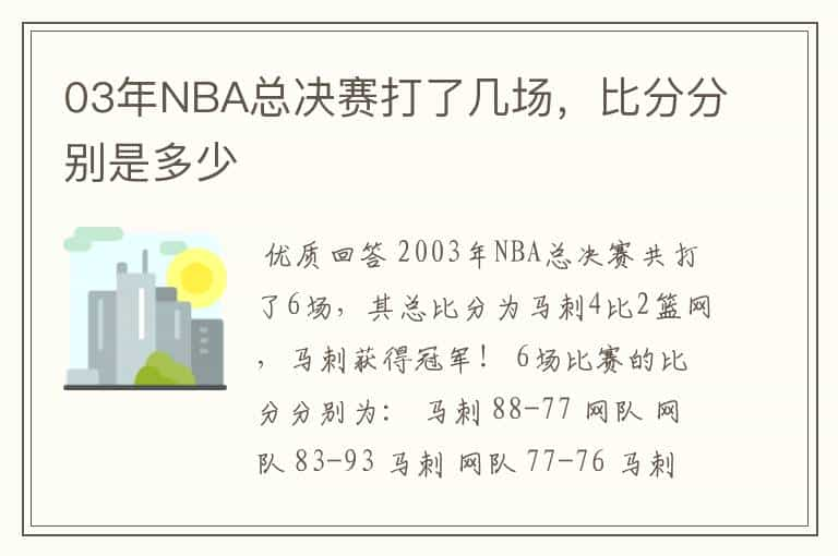 03年NBA总决赛打了几场，比分分别是多少