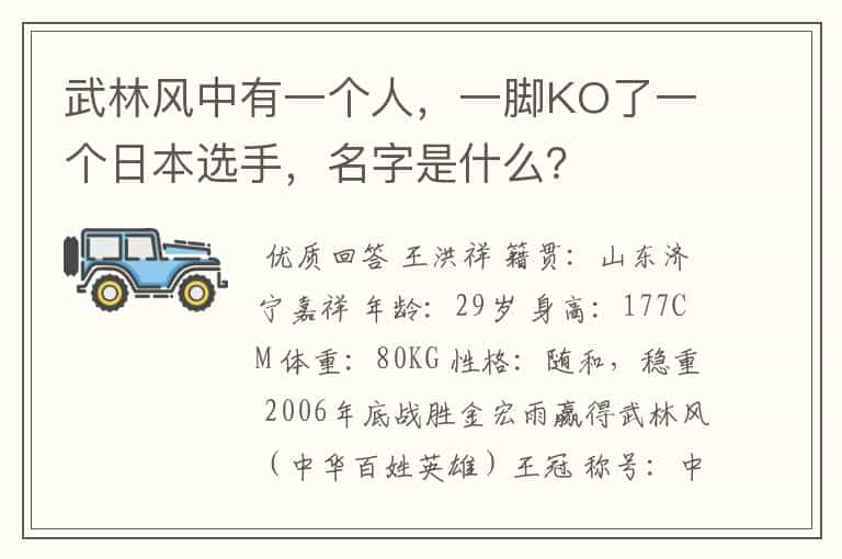 武林风中有一个人，一脚KO了一个日本选手，名字是什么？