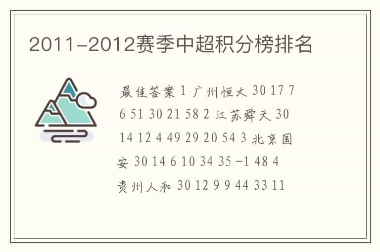 2011-2012赛季中超积分榜排名