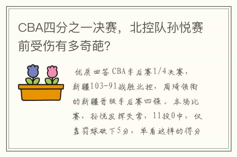 CBA四分之一决赛，北控队孙悦赛前受伤有多奇葩？