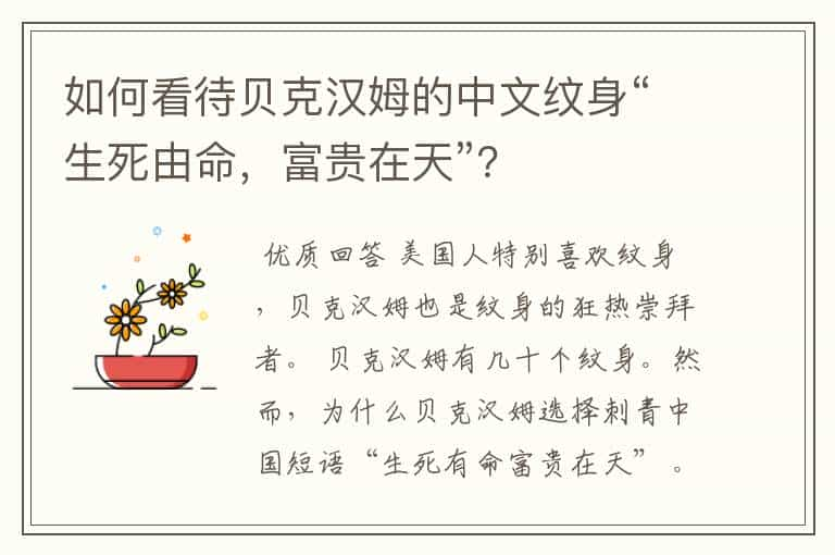 如何看待贝克汉姆的中文纹身“生死由命，富贵在天”？