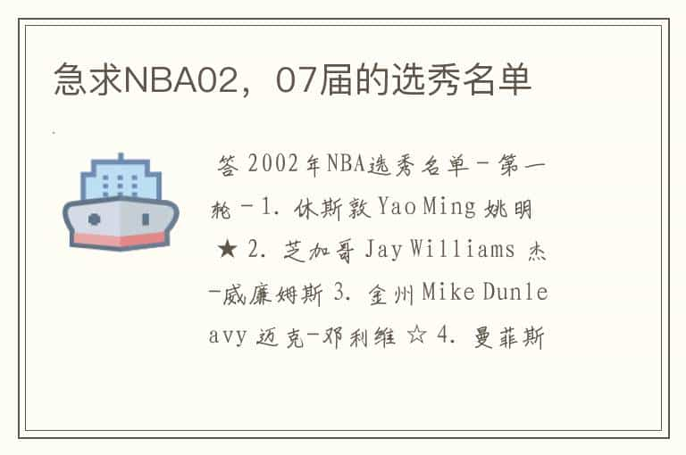 急求NBA02，07届的选秀名单