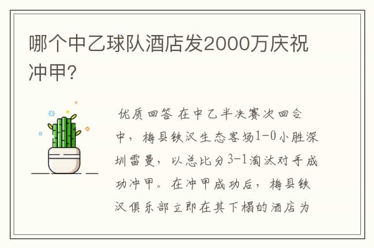 哪个中乙球队酒店发2000万庆祝冲甲？