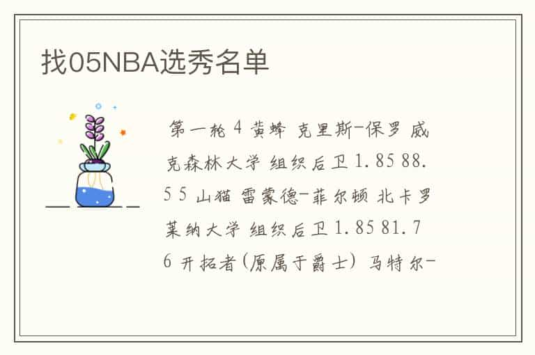 找05NBA选秀名单