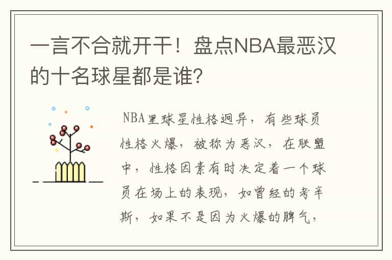 一言不合就开干！盘点NBA最恶汉的十名球星都是谁？