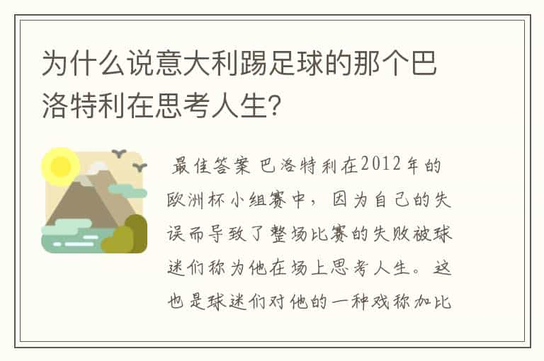 为什么说意大利踢足球的那个巴洛特利在思考人生？