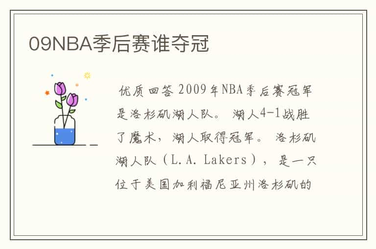 09NBA季后赛谁夺冠