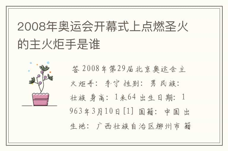 2008年奥运会开幕式上点燃圣火的主火炬手是谁