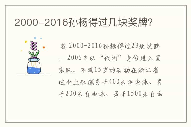 2000-2016孙杨得过几块奖牌？