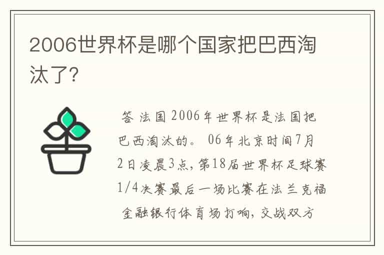 2006世界杯是哪个国家把巴西淘汰了？