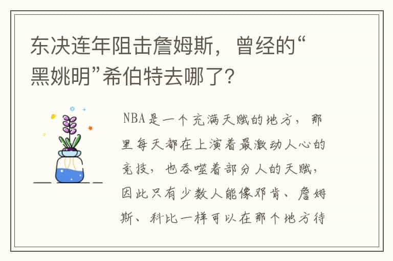 东决连年阻击詹姆斯，曾经的“黑姚明”希伯特去哪了？