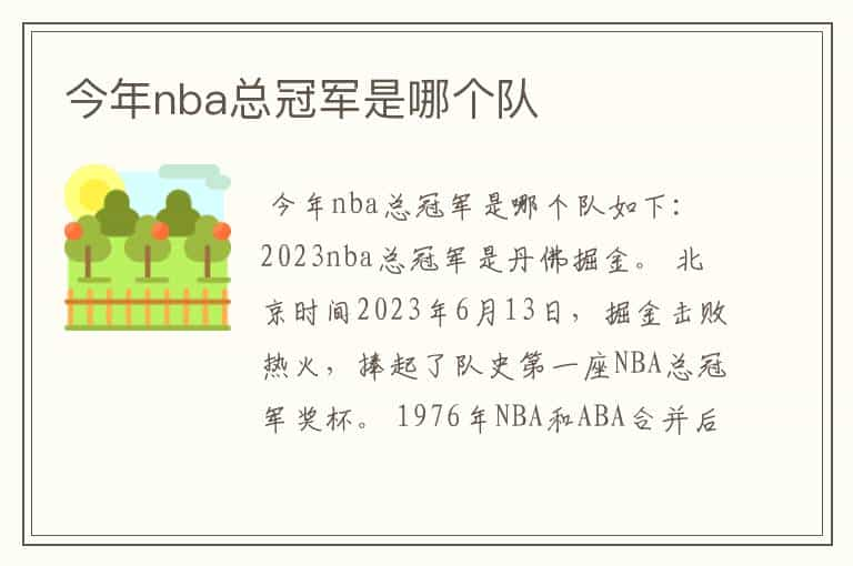 今年nba总冠军是哪个队