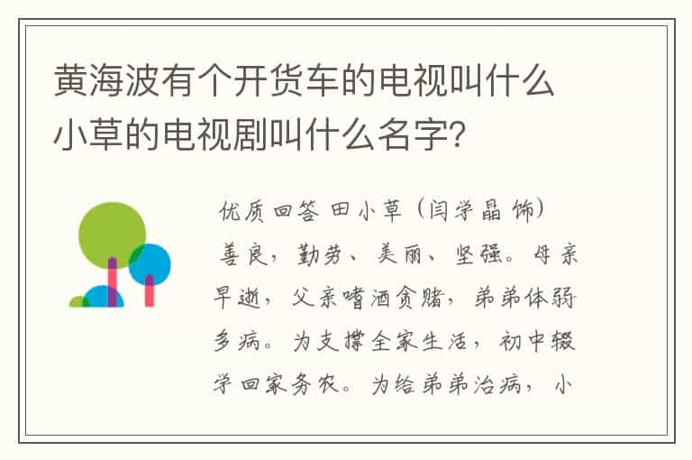 黄海波有个开货车的电视叫什么小草的电视剧叫什么名字？