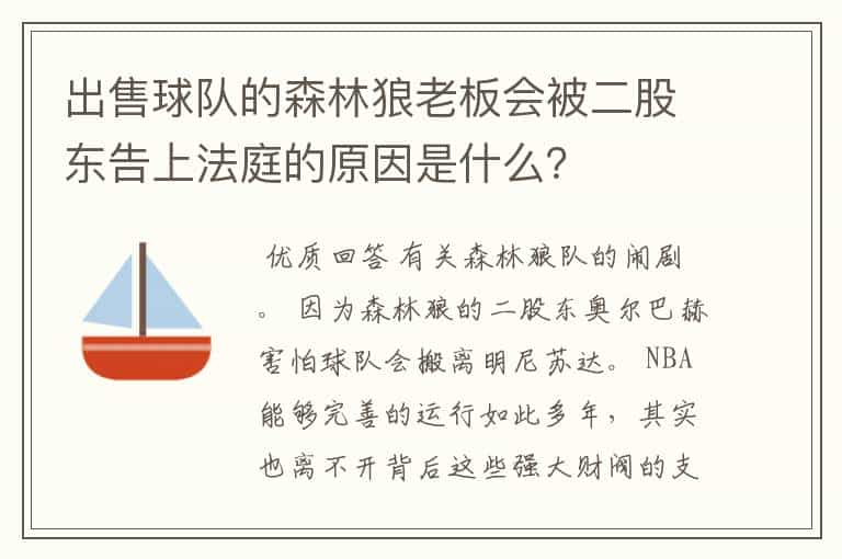 出售球队的森林狼老板会被二股东告上法庭的原因是什么？