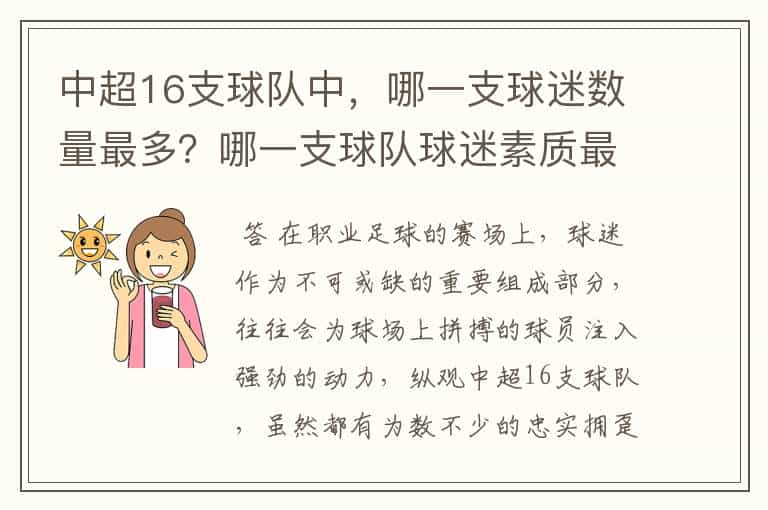 中超16支球队中，哪一支球迷数量最多？哪一支球队球迷素质最高？