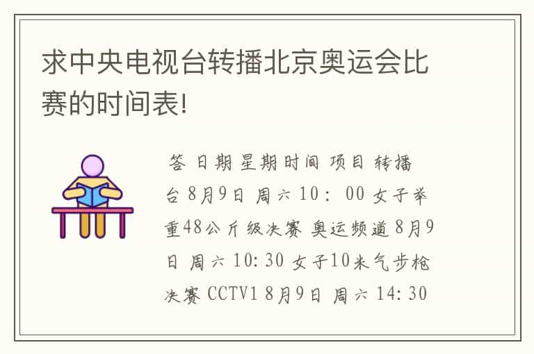 求中央电视台转播北京奥运会比赛的时间表!