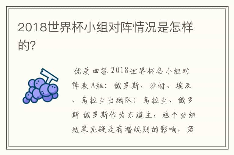 2018世界杯小组对阵情况是怎样的？