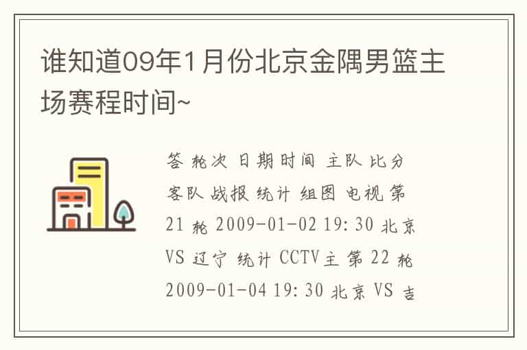 谁知道09年1月份北京金隅男篮主场赛程时间~