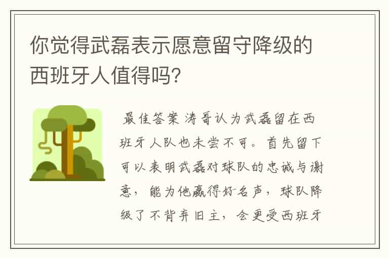 你觉得武磊表示愿意留守降级的西班牙人值得吗？