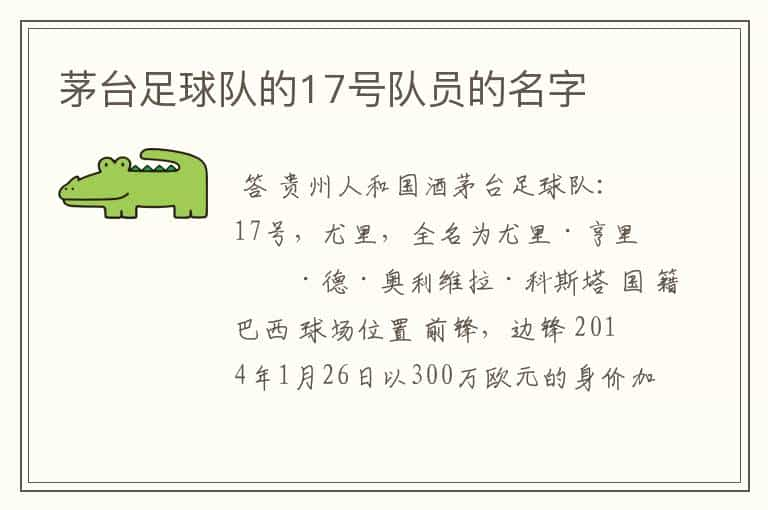 茅台足球队的17号队员的名字