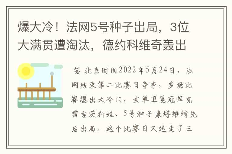 爆大冷！法网5号种子出局，3位大满贯遭淘汰，德约科维奇轰出6-0