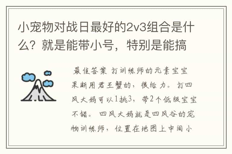 小宠物对战日最好的2v3组合是什么？就是能带小号，特别是能搞过那几个元素。