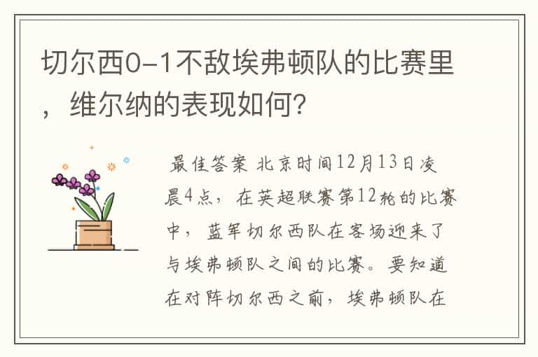 切尔西0-1不敌埃弗顿队的比赛里，维尔纳的表现如何？