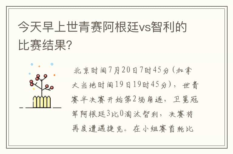 今天早上世青赛阿根廷vs智利的比赛结果？