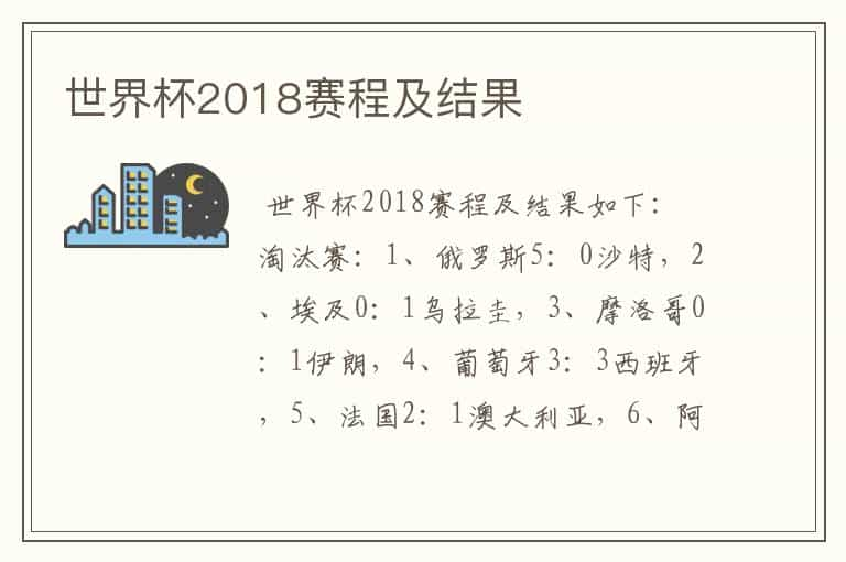 世界杯2018赛程及结果