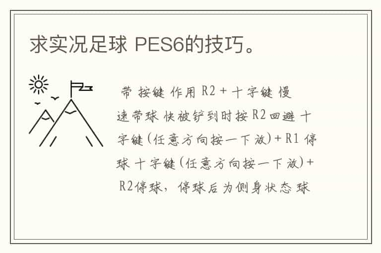 求实况足球 PES6的技巧。