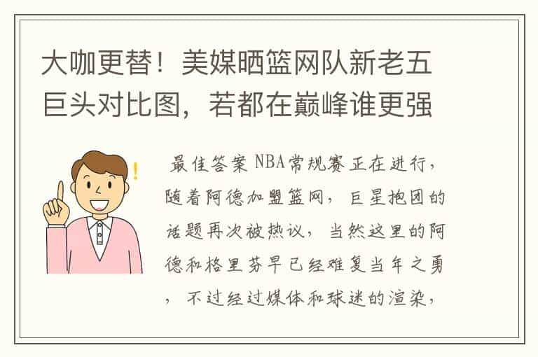 大咖更替！美媒晒篮网队新老五巨头对比图，若都在巅峰谁更强？