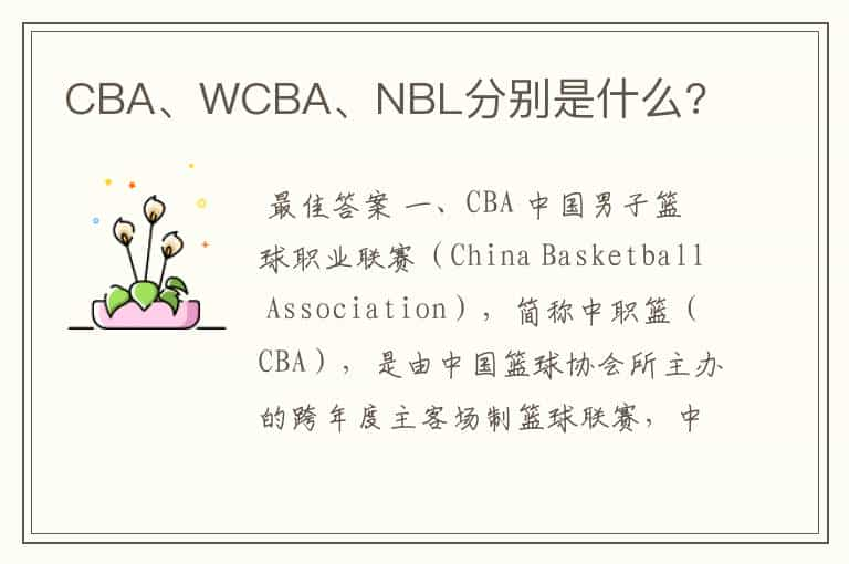 CBA、WCBA、NBL分别是什么?